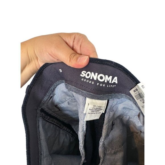 NWT Sonoma Flat-Front Cotton Blend Short Navy 29 - Picture 4 of 4